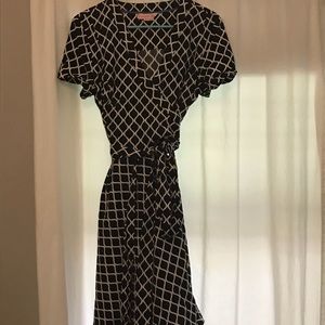 Super sharp navy blue Boden faux wrap dress.